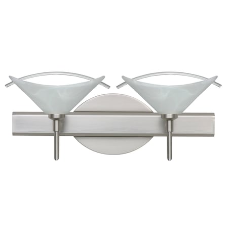 Besa Lighting Hoppi Vanity, Marble/Clear, Satin Nickel Finish, 2x5W LED 2SW-181304-LED-SN